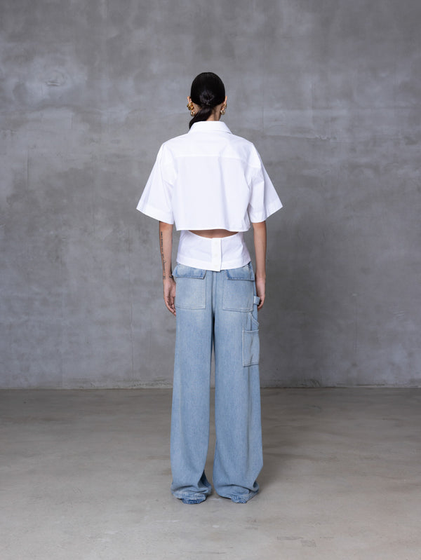 POPLIN SHIRT WITH OPEN BACK - WHITE