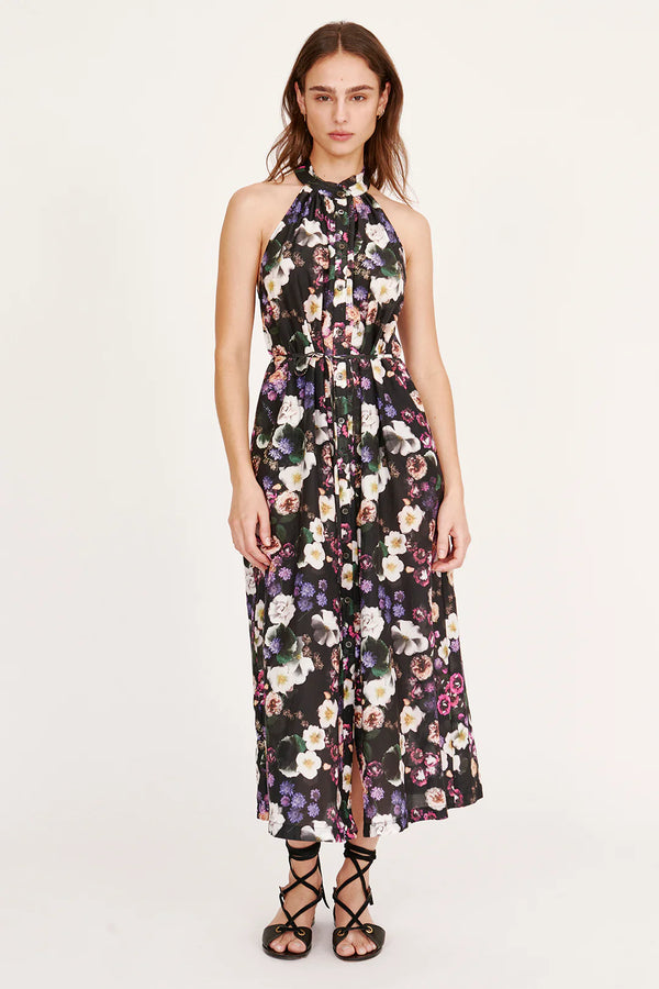 HALTER MIDI DRESS - BLACK FLORAL