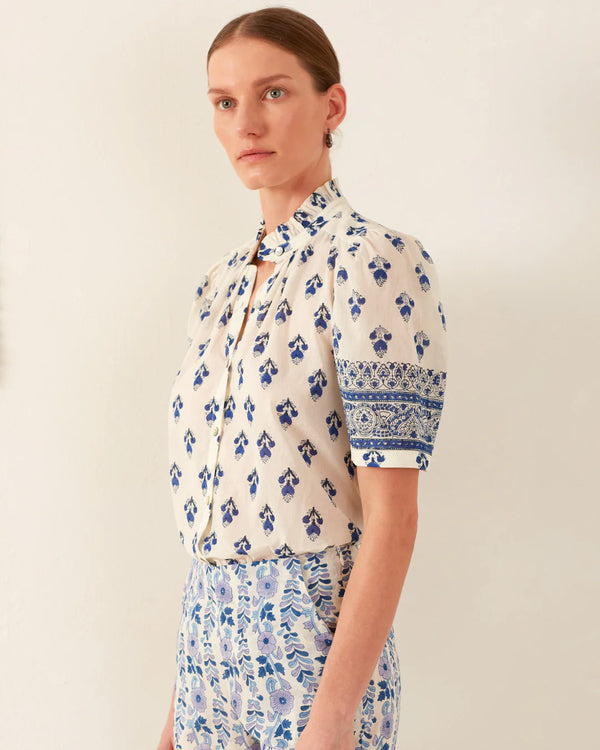 WINNIE INDIGO BHUTTI SHIRT - IVORY INDIGO