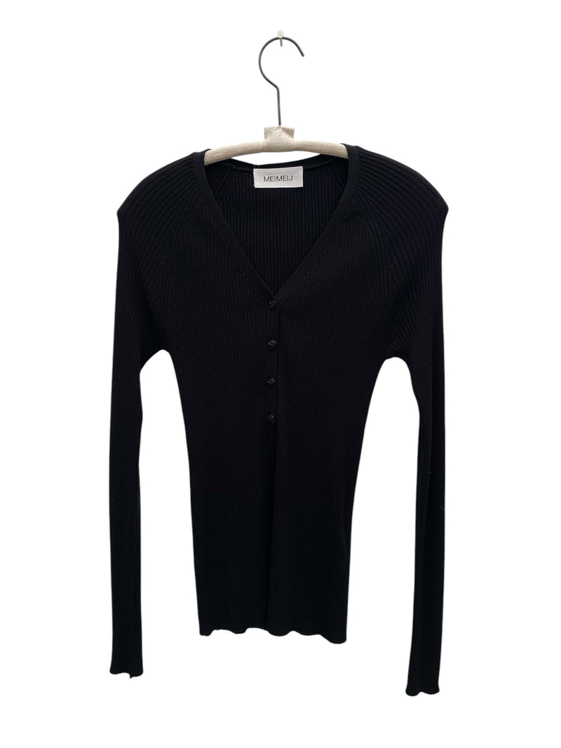 LONG SLEEVE RIB KNITTED V.NECK HENLEY STYLE