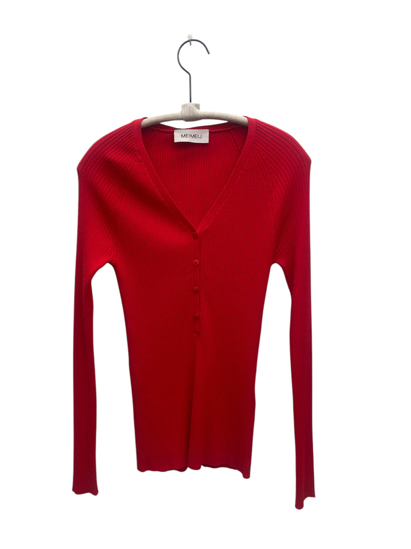 LONG SLEEVE RIB KNITTED V.NECK HENLEY STYLE