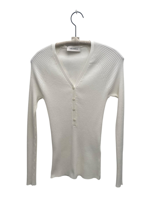 LONG SLEEVE RIB KNITTED V.NECK HENLEY STYLE