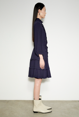 3/4 SLEEVE DRESS WITH RUFFLES & PLEATING DETAILS