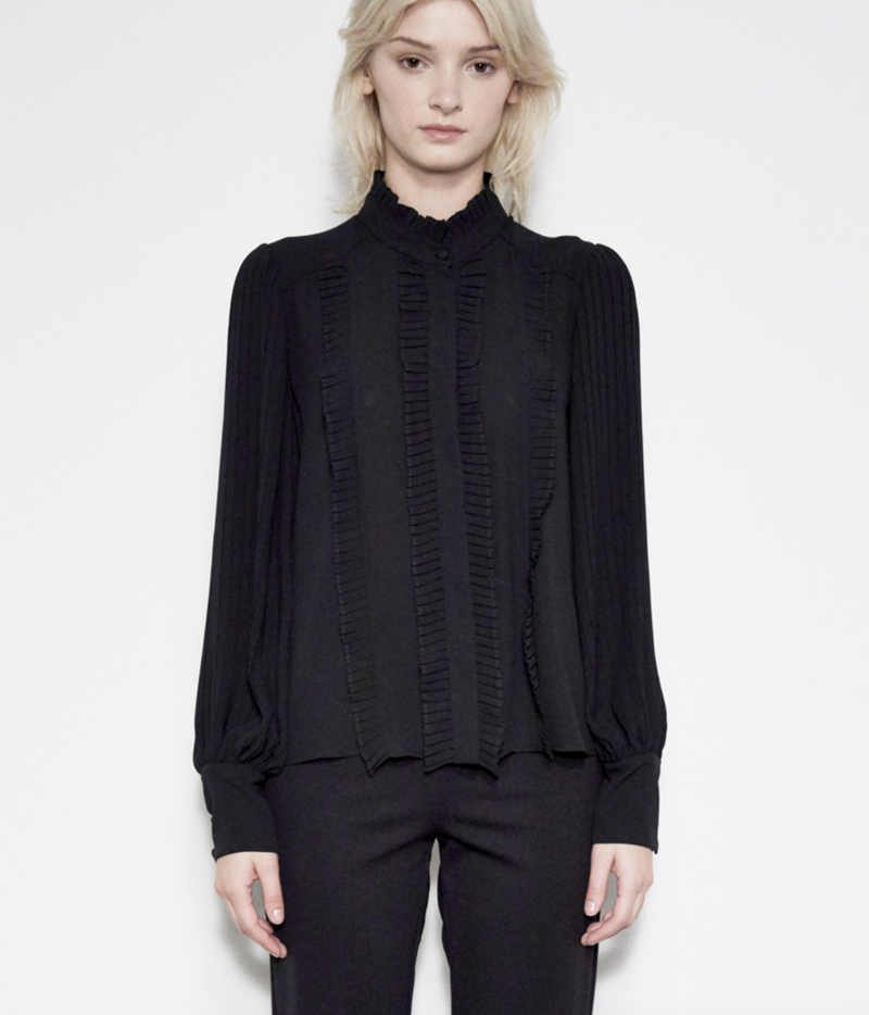 SHIRT WITH PLEATED RUFFLE DETAIL