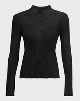 JOAN COLLARED BUTTON DOWN SWEATER - BLACK