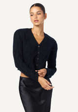 JOLIE V-NK CROPPED CABLE CARDIGAN - BLACK