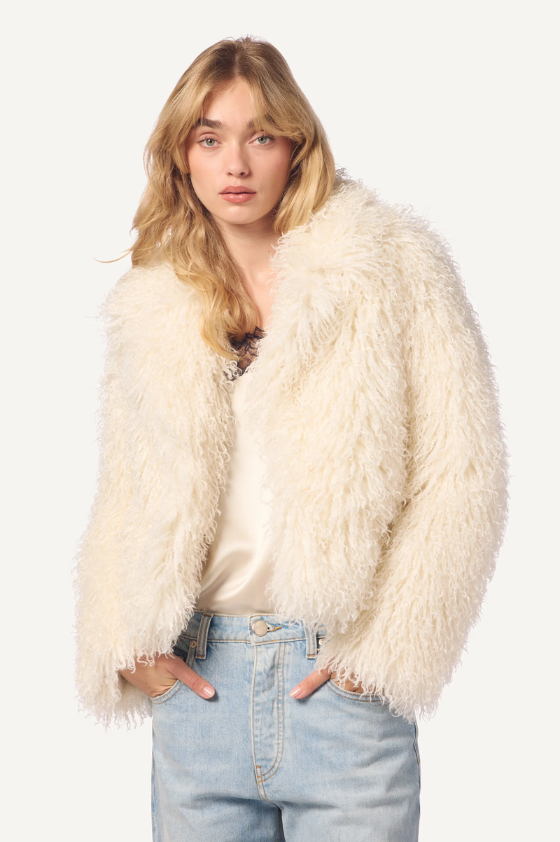 RELAXED FUR COAT - GARDENIA