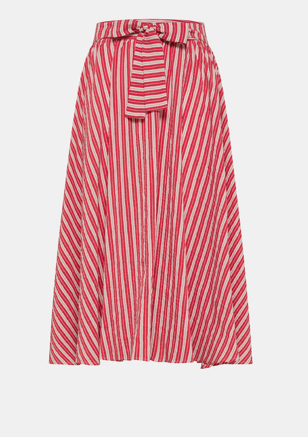 STRIPED COTTON SKIRT - CREAM/RED STRIPE