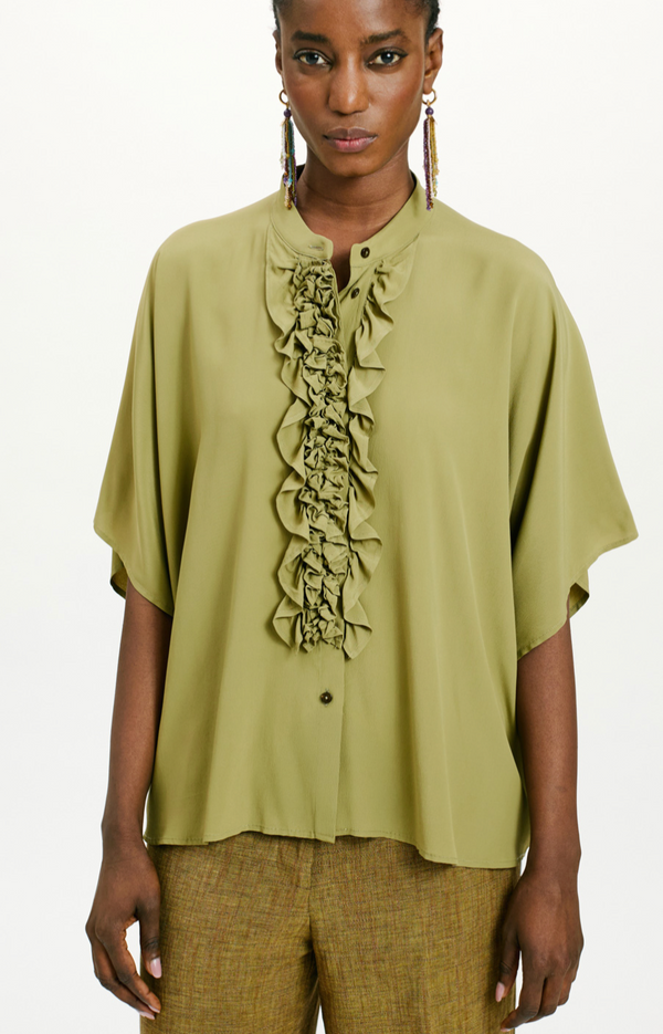 BERENICE SHIRT IN SOLID COLOUR ACETATE SILK - COBALT