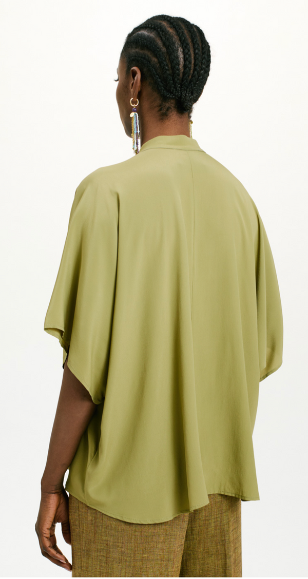 BERENICE SHIRT IN SOLID COLOUR ACETATE SILK - COBALT